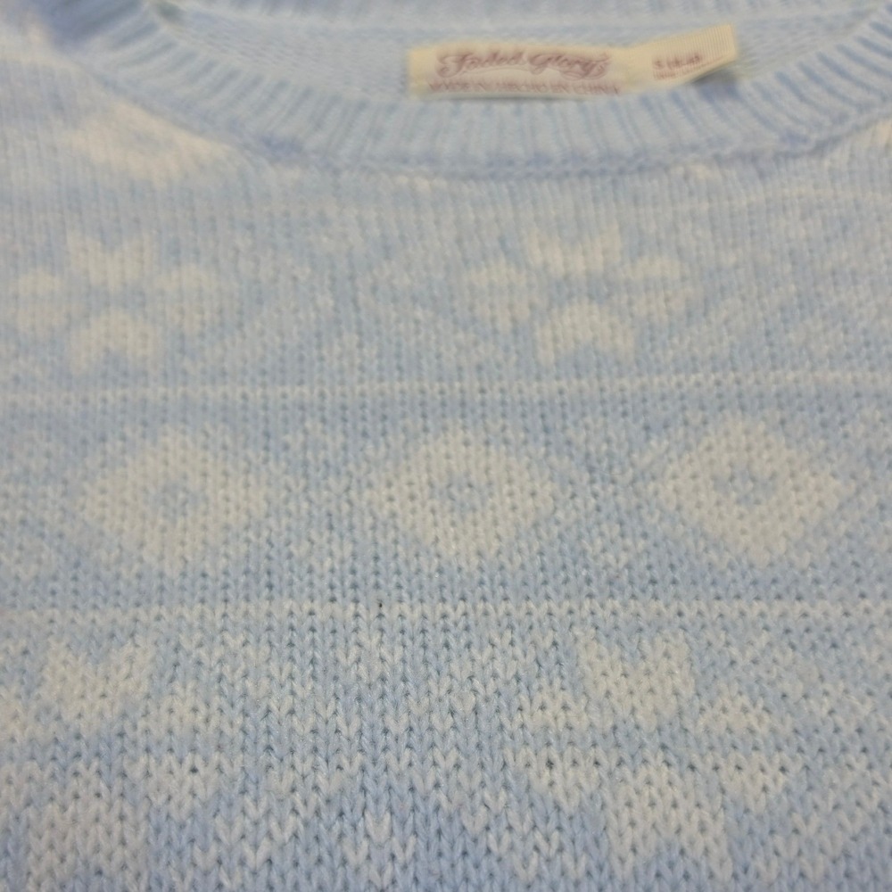 Faded Glory Womens Blue White Fair Isle Snowflake Knit Crew Nk Sweater Small 4-6 - Picture 6 of 7